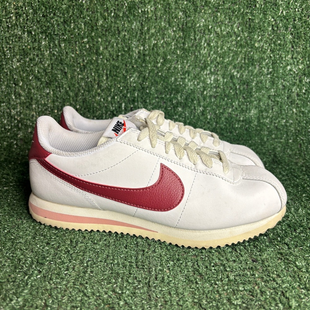 Nike Cortez Leather Retro Athletic Streetwear Sneakers White Red Womens Size 6.5